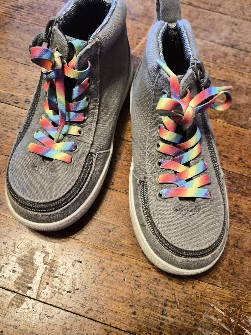 EUC Billy Footwear Kids High Top Sneakers Sz 13 Wide Adaptive Zip Rainbow Laces